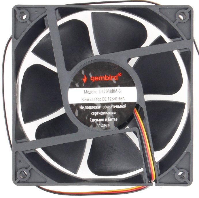 

Вентилятор для корпуса Gembird D12038BM-3 120x120x38, шариковый, 3 pin, провод 40 см, D12038BM-3