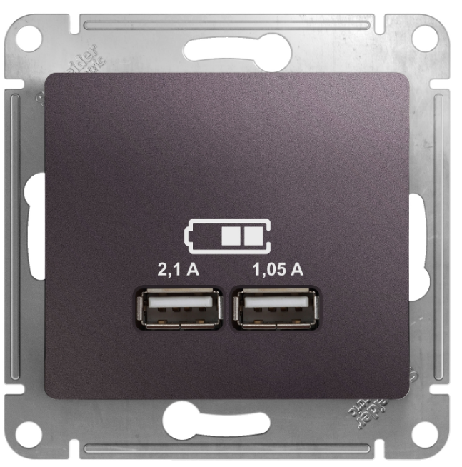 

Розетка Schneider Electric GSL001433 Glossa USB 5В/2100мА, 2х5В/1050мА сиреневый туман, GSL001433
