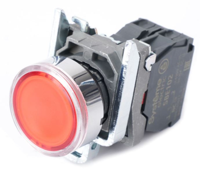 

Кнопка Systeme Electric SB4BW34B2 SB4 с подсветкой в сборе модульная 22мм красная металл 24ВDC 1НЗ, SB4BW34B2