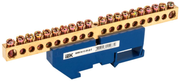 Изображение товара Шина N ноль IEK ШНИ 8х12 20 Д С для электрического соединения на DIN-рейке
