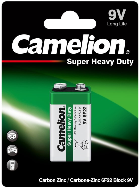 

Батарейка Camelion 6F22-BP1G 6F22, "крона", 9 В, 450 мА.ч, 1 шт в упаковке, 6F22-BP1G