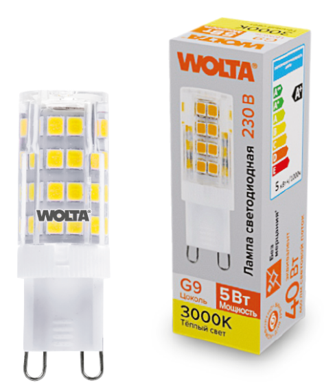 Изображение товара Светодиодная лампа WOLTA G9 5W 3000K капсула для подсветки и основного освещения