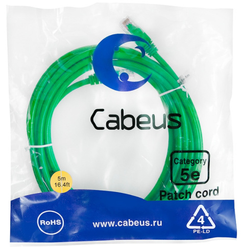 фото Кабель патч-корд U/UTP 5e кат. 5м Cabeus PC-UTP-RJ45-Cat.5e-5m-GN-LSZH в Санкт-Петербургe