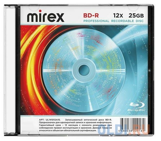 

Диск BD-R Mirex UL141012A1S 25Gb, 12x, Slim Case (1), (1/50), UL141012A1S