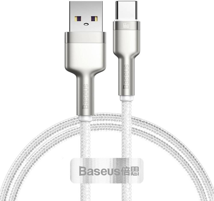 

Кабель интерфейсный Baseus CAKF000102 USB to Type-C 66W 1m, цинковый сплав + нейлоновая оплётка, white, CAKF000102