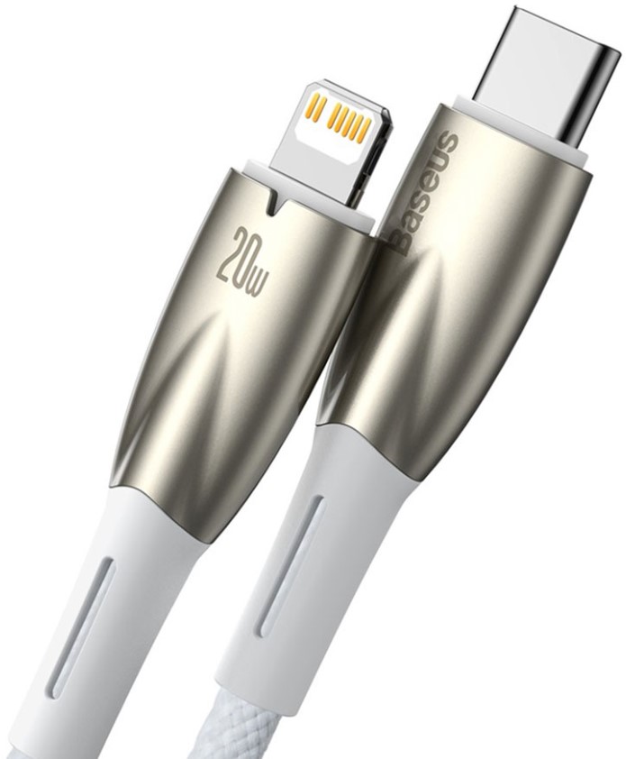 

Кабель интерфейсный Baseus CADH000002 Glimmer Series Fast Charging Data Type-C to Lightning 20W 1m White (скорость передачи: 480Mbps, материал: цинков, CADH000002