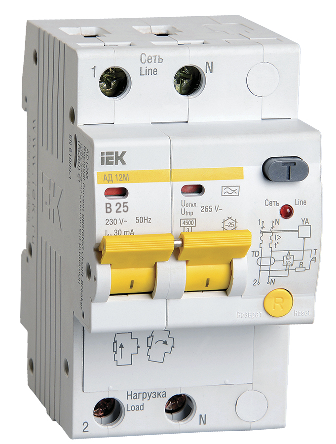 

Автомат дифференциальный IEK MAD12-2-025-B-030 KARAT АД12M 2P B25 30мА тип A, MAD12-2-025-B-030