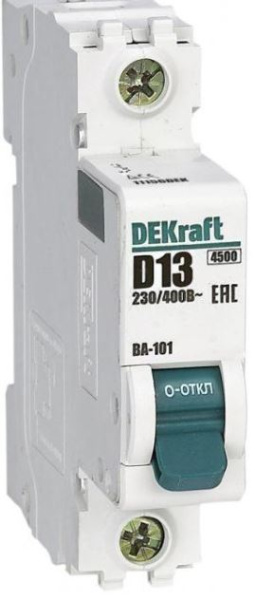 Изображение товара Автоматический выключатель DEKraft ВА-101 13 А IP20 D 220 В 1П
