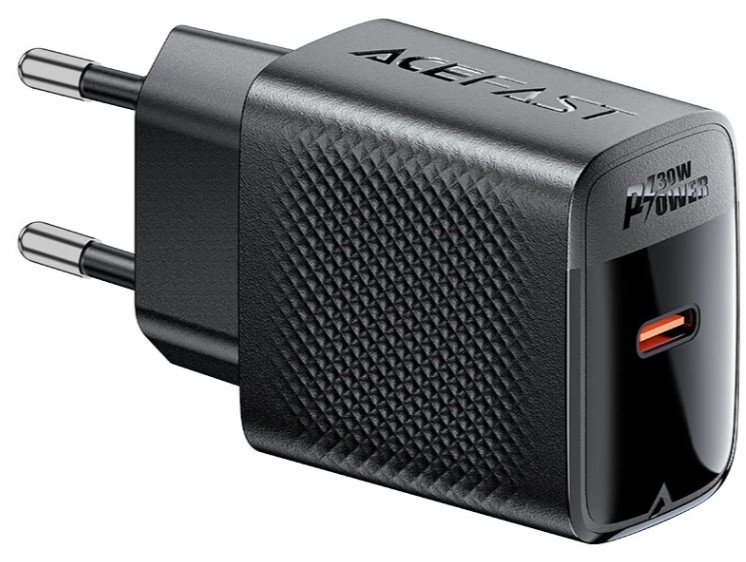 

Зарядное устройство сетевое ACEFAST A102 с одним портом USB-C PD30W Gan USB-C Charger (EU). Цвет: черный, A102