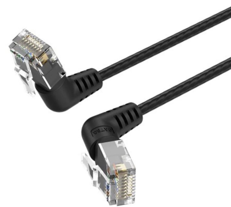 

Патч-корд Vention IBOBN прямой UTP cat.6a, RJ45 угол 90 - 15м. Черный, IBOBN