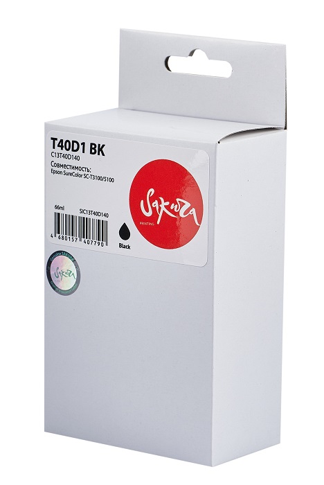 

Картридж струйный Sakura C13T40D140 (T40D1 BK) для Epson SureColor SC-T3100/5100, пигментный тип чернил, черный, C13T40D140 (T40D1 BK)