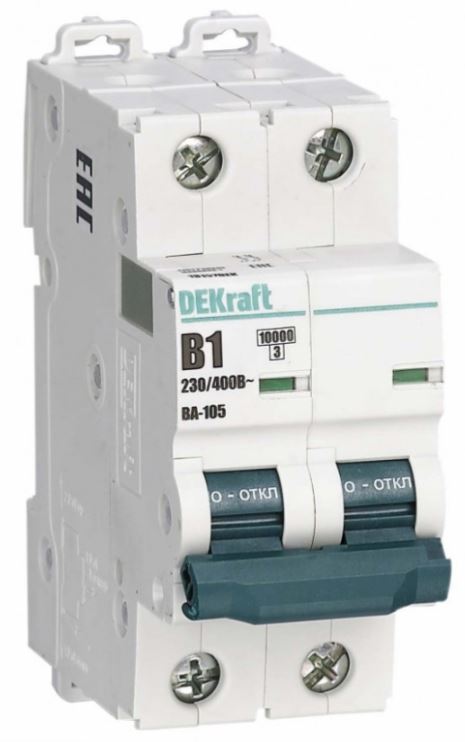 

Автоматический выключатель DEKraft 13112DEK 2P 1A х-ка B ВА-105 10кА, 13112DEK