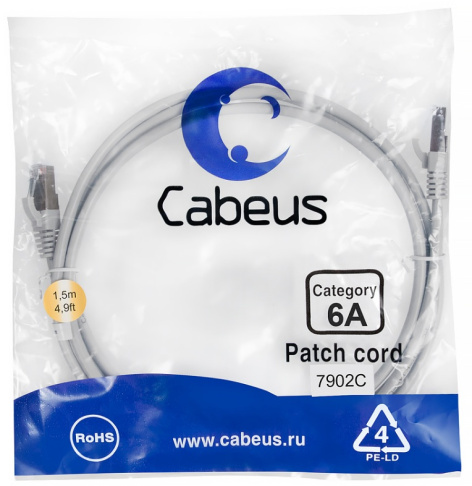 фото Кабель патч-корд SSTP 6a кат. 1.5м Cabeus PC-SSTP-RJ45-Cat.6a-1.5m-LSZH в Перми