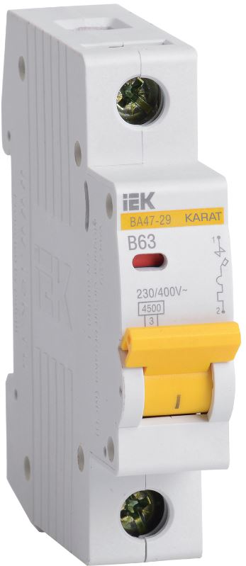 

Автоматический выключатель IEK MVA20-1-063-B KARAT ВА47-29 1P B 63А 4,5кА, MVA20-1-063-B