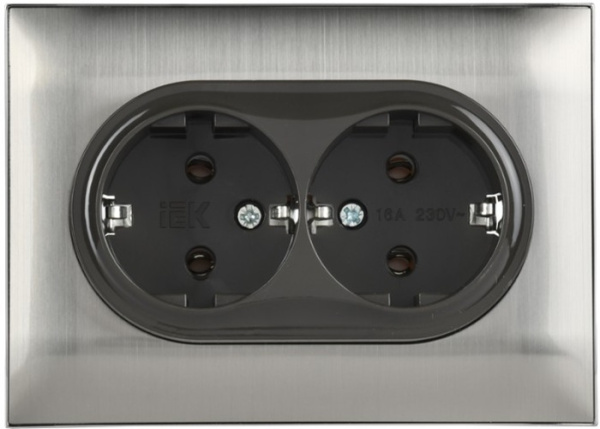 фото Розетка двухместная с заземлением  IEK SK-R24-16-K50-F