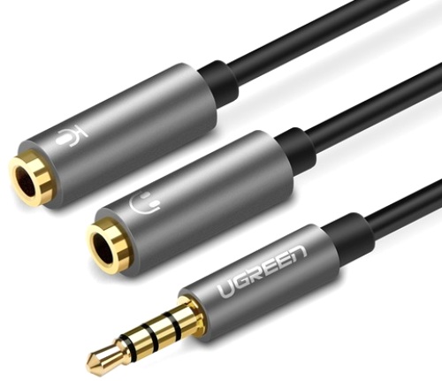 

Кабель акустический UGREEN AV141 30619_ 2*Jack 3.5mm(гнездо)/Jack 3.5mm(штекер), 0.2м, черный, AV141
