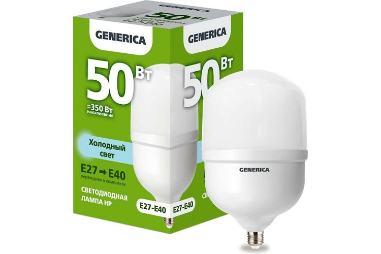 

Лампа светодиодная GENERICA LL-HP-50-230-65-E27-E40-G HP 50Вт 6500К E27-E40 230В, LL-HP-50-230-65-E27-E40-G