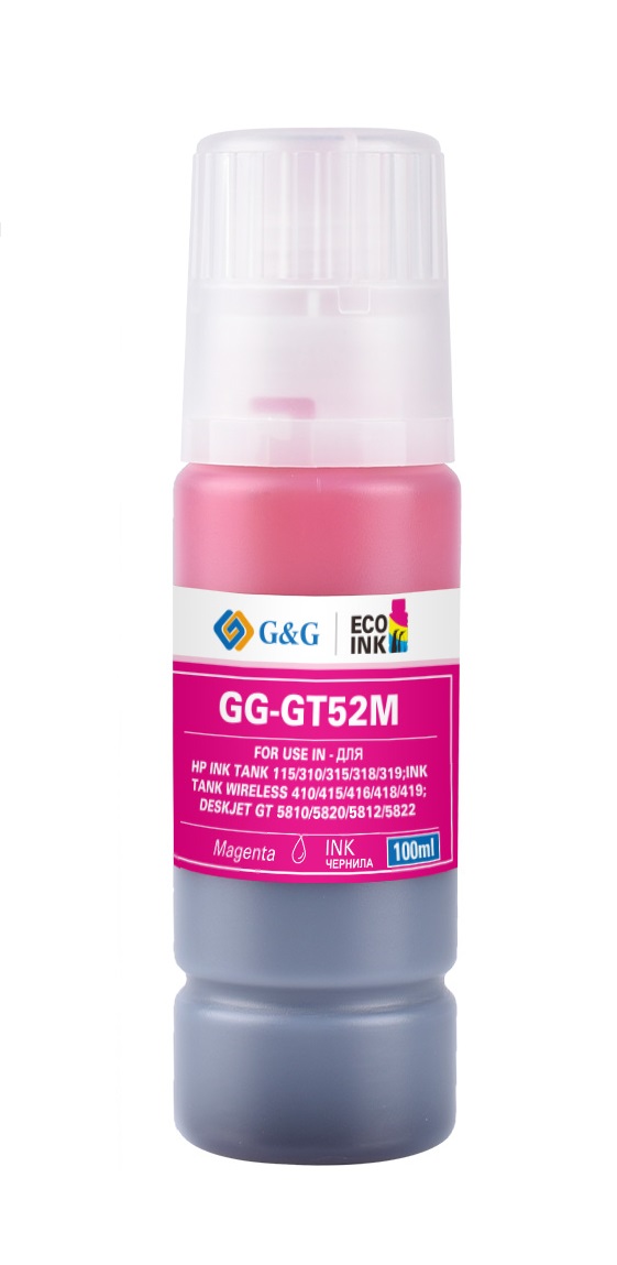 

Чернила G&G GG-GT52M пурпурные для HP DeskJet GT 5810/5820/5812/5822 100 ml, GG-GT52M