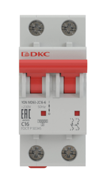 Изображение товара Автоматический выключатель DKC MD63-2C6-10 2П 6А IP20 для защиты электросетей