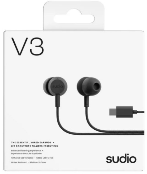 фото Проводные наушники Sudio V3, Проводной, Внутриканальные, Черный, [V3BLK]