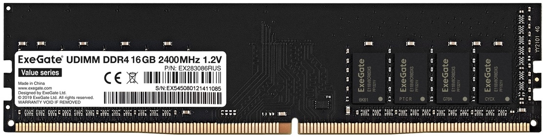 

Модуль памяти DDR4 16GB Exegate Value EX283086RUS 2400MHz PC4-19200 CL17 1.2V, Value