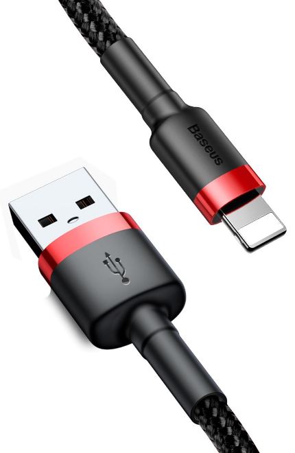 

Кабель интерфейсный Baseus CALKLF-A19 Cafule USB For Lightning 2.4A 0.5m Red+Black (передача данных, питание устройств, в оплетке), CALKLF-A19