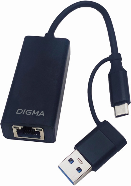 Изображение товара Сетевой адаптер Digma DLA-GTUC01 USB 3.0 Type-A и Type-C быстрый обмен данных