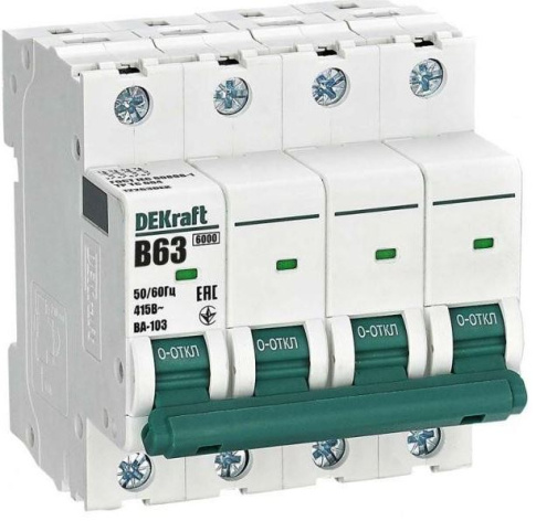 Изображение товара Автоматический выключатель DEKraft 12263DEK 63А IP20 4Полюса 6кА