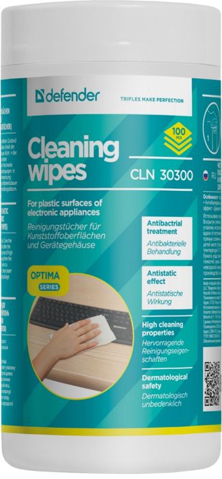

Туба Defender CLN30300 с чистящими салфетками, для поверхностей офисной техники, 100 шт, CLN30300