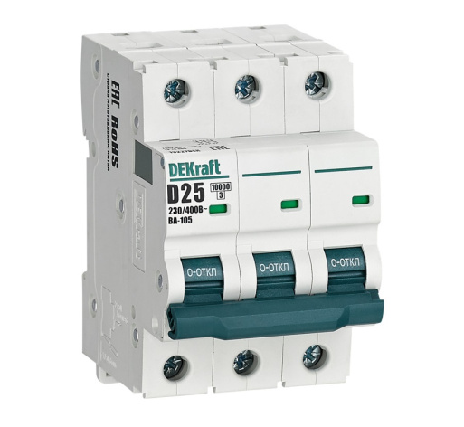 Изображение товара Автоматический выключатель DEKraft 13227DEK 25А D 10кА IP20 надежная защита сети