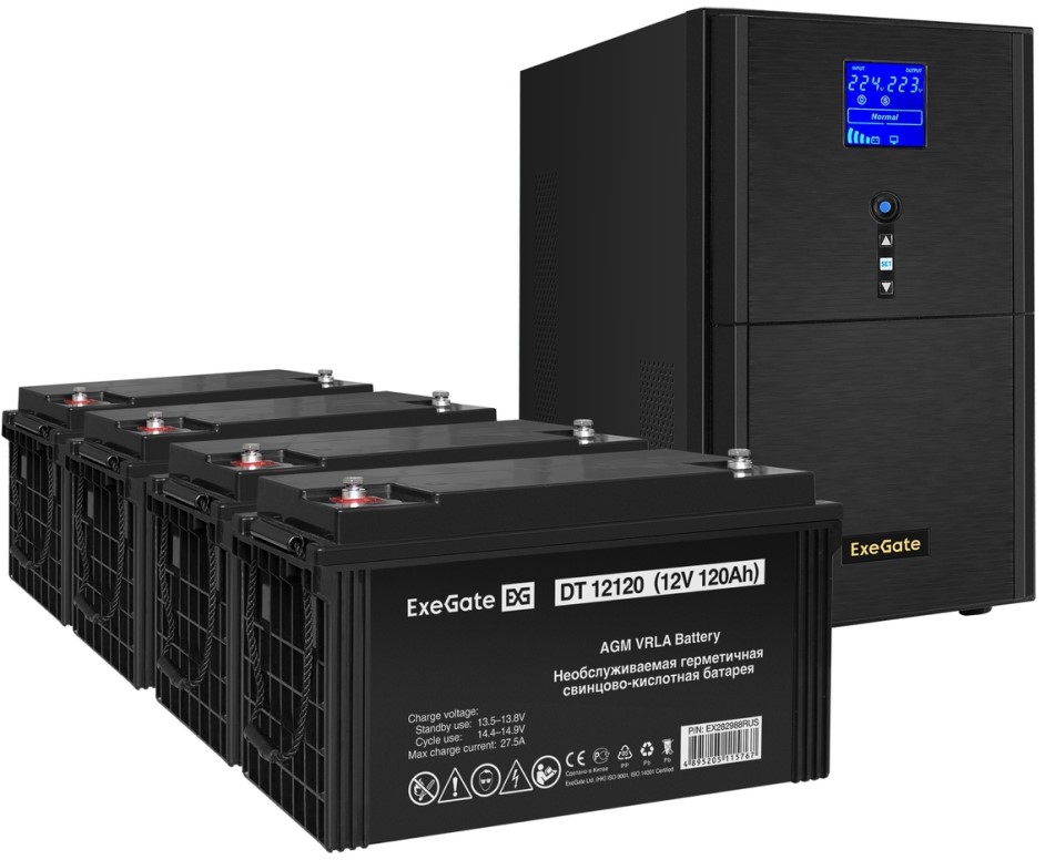 

Комплект Exegate SineTower SZ-5000.LCD.AVR.2SH.1C13.T.RJ.USB EX296898RUS ИБП EX295991RUS + батарея 120Aч EX282988RUS 4шт (инвертор, синус, для котла),, SineTower SZ-5000.LCD.AVR.2SH.1C13.T.RJ.USB
