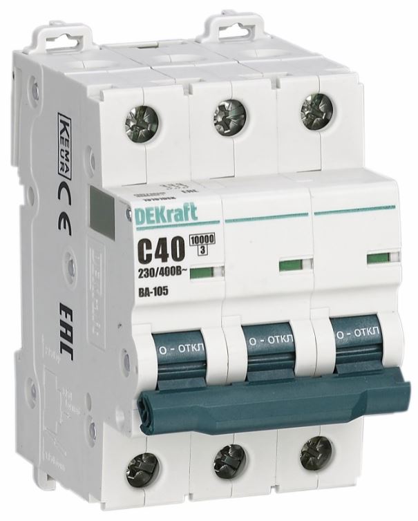 

Автоматический выключатель DEKraft 13129DEK 3P 16A х-ка B ВА-105 10кА, 13129DEK