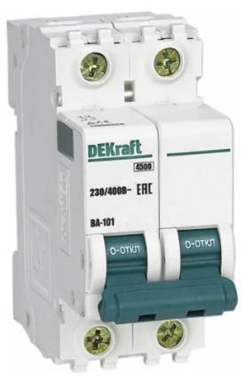 Изображение товара Автоматический выключатель DEKraft 11167DEK двухполюсный серия ВА-101 20 А 230 В