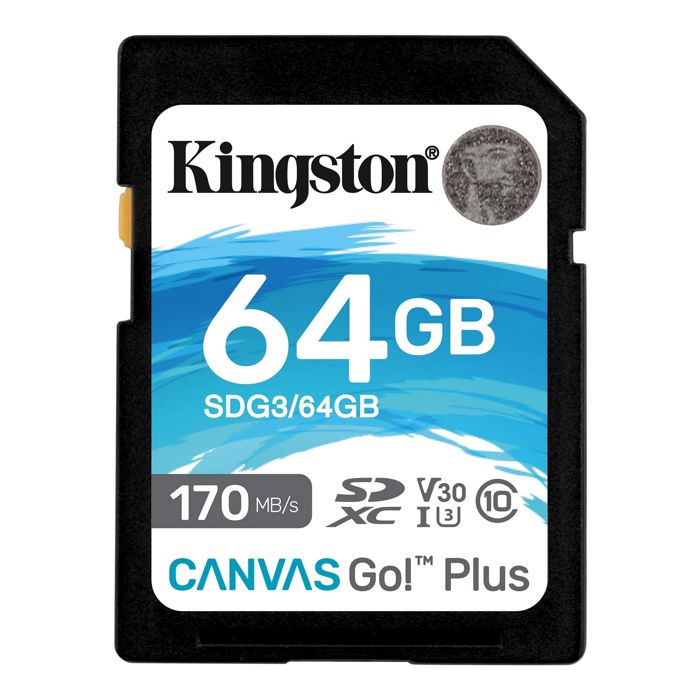 

Карта памяти 64GB Kingston SDG3/64GB SDXC, UHS-I Class U3 V30, чтение: 170Мб/с, запись: 70Мб/с, SDG3/64GB