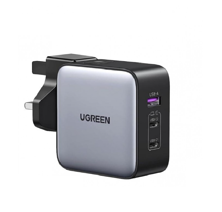

Зарядное устройство сетевое UGREEN CD296 90409 USB-A/2*USB-C GaN, 65W со сменными вилками, серый кос, CD296