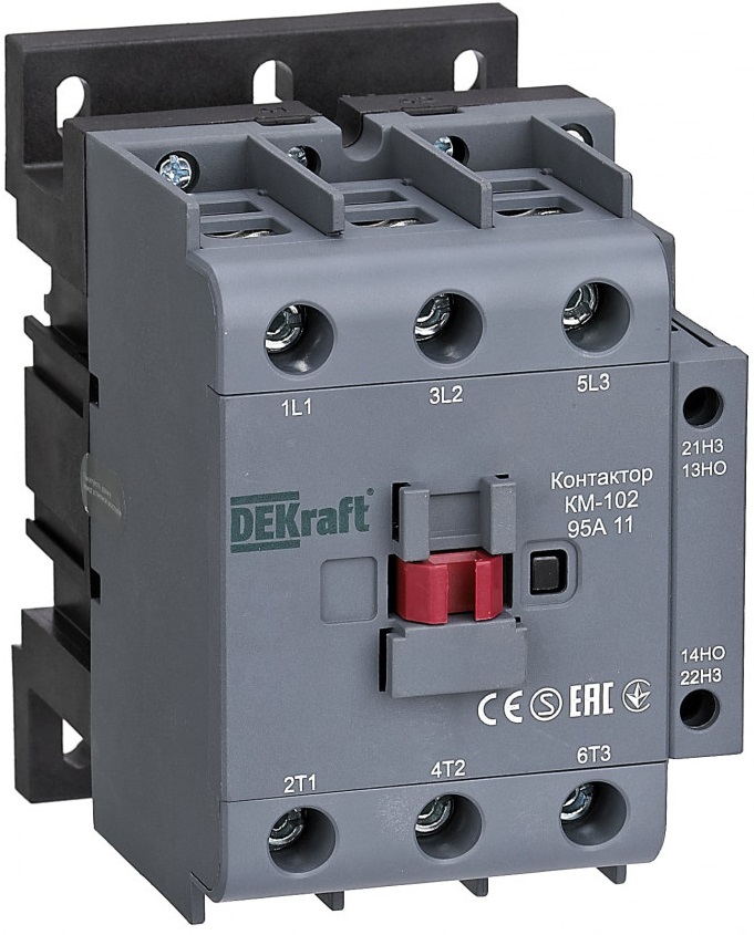 

Контактор DEKraft 22010DEK 95А 220В/230В АС3 АС4 1НО+1НЗ КМ-102, 22010DEK