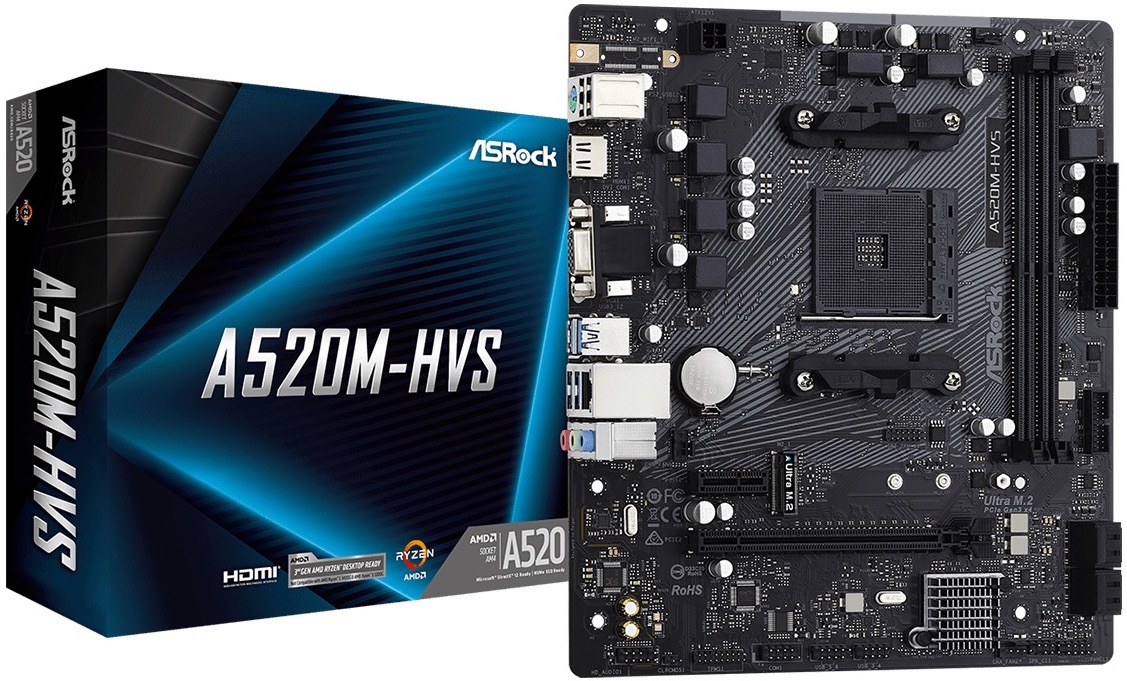 

Материнская плата mATX ASRock A520M-HVS (AM4, AMD A520, 2*DDR4(4733), 4*SATA 6G RAID, M.2, 2*PCIE, 7.1CH, Glan, 6*USB 3.2, D-Sub/HDMI) RTL, A520M-HVS