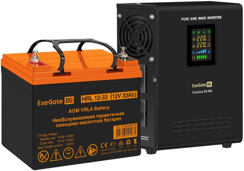

Комплект Exegate FineSine SX-800.LCD.AVR.2SH EX296519RUS ИБП EX295996RUS + батарея 33Aч EX285664RUS 1шт (инвертор, синус, для котла, настенный), 800VA, FineSine SX-800.LCD.AVR.2SH