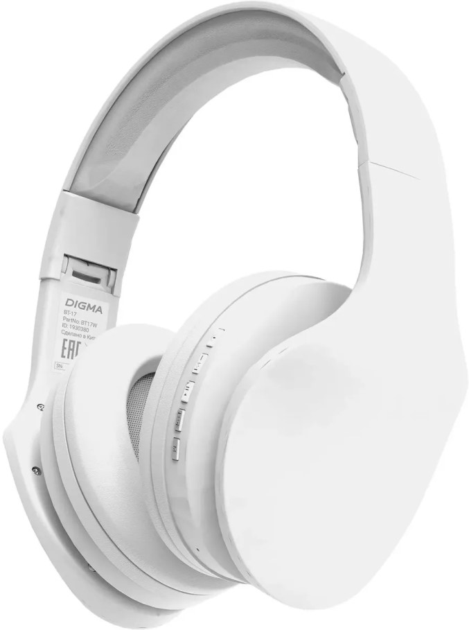 

Гарнитура Bluetooth Digma BT17W накладная белая оголовье, BT17W