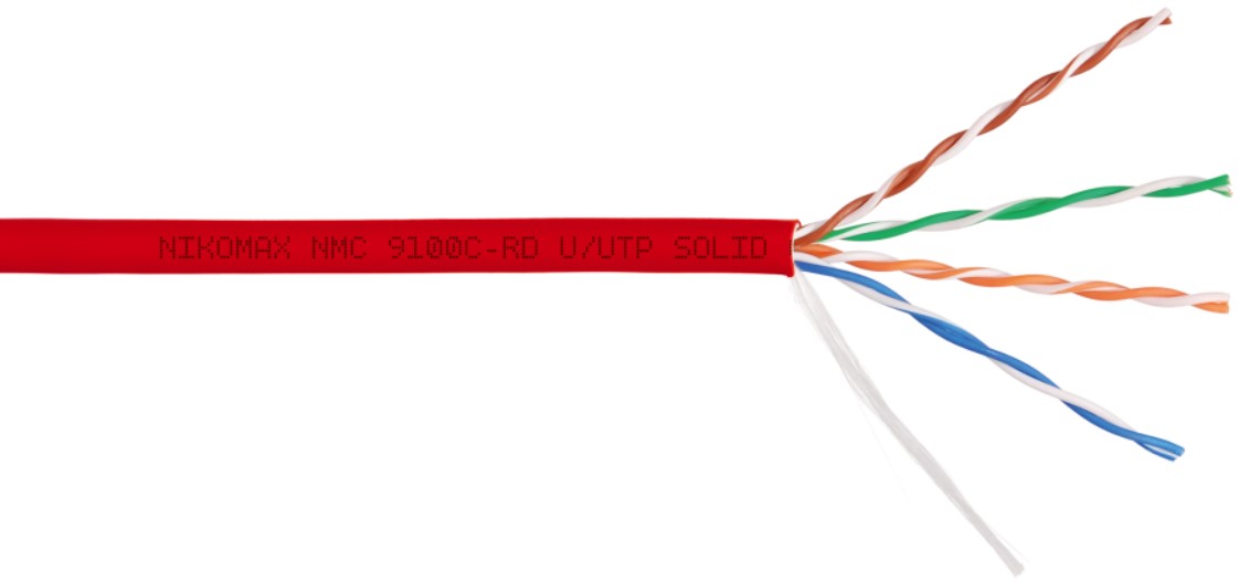 

Кабель витая пара U/UTP 5e кат. 4 пары NIKOMAX NMC 9100C-RD 24AWG(0.52 мм), медь, одножильный (solid), внутренний, полимерный материал, нг(A)-HF, крас, NMC 9100C-RD