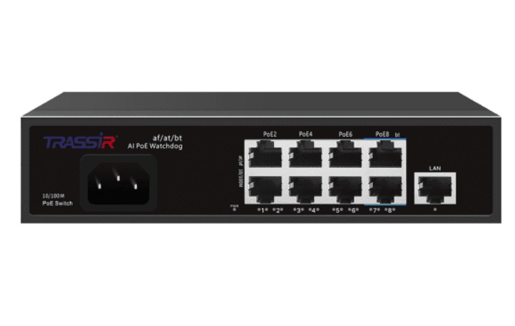 

Коммутатор неуправляемый TRASSIR TR-NS1109-120-8PoE Fast Ethernet РоЕ оснащен восемью РоЕ-портами RJ-45 и 1 uplink-портом 10/100 Мбит/с. Дальность пер, TR-NS1109-120-8PoE