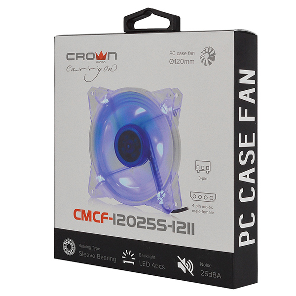 

Вентилятор для корпуса Crown CMCF-12025S-1211 CM000002220 (120*120*25мм, 1650rpm, 60CFM, 28dBA, 3pin), CMCF-12025S-1211