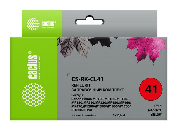 

Заправочный комплект Cactus CS-RK-CL41 цветной (3x30мл) Canon MP150/MP160/MP170/MP180/MP210, CS-RK-CL41