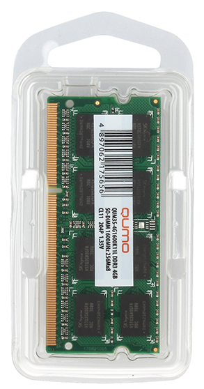 

Модуль памяти SODIMM DDR3 4GB Qumo QUM3S-4G1600C11 PC3-12800 1600MHz CL11 1.5V, QUM3S-4G1600C11