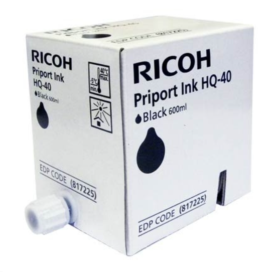 

Чернила для дупликатора Ricoh RICOH PRIPORT BLACK INK HQ40 817225 для Priport JP4500/ DX4542/4545/DD 4450 (1 коробка из 5 картриджей по 600мл), RICOH PRIPORT BLACK INK HQ40