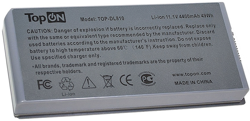 

Аккумулятор для ноутбука Dell TopOn TOP-DL810 для моделей Latitude D810, Precision M70 11.1V 4400mAh 49Wh. PN: C5331, F5608, TOP-DL810