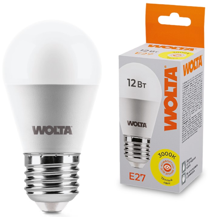 

Лампа светодиодная WOLTA 25Y45GL12E27 12Вт 3000K Е27, 25Y45GL12E27