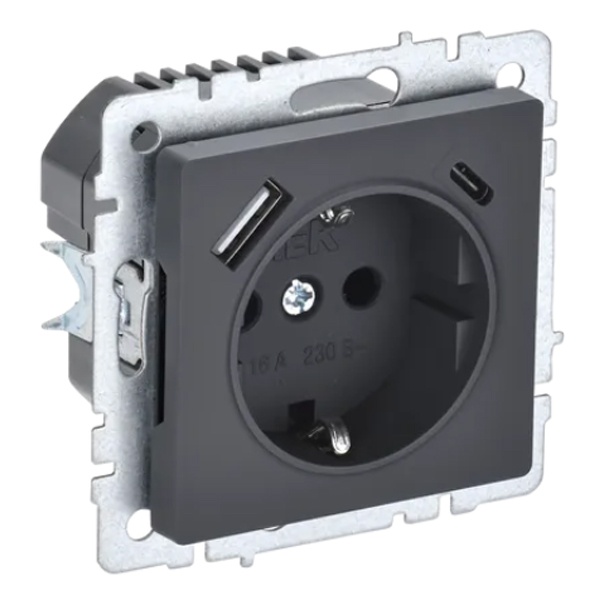 

Розетка с заземлением IEK BR-R14-16-U22-018-K53 BRITE с защитными шторками 16А с USB A+C 18Вт РЮш11-1-БрГ Графит, BR-R14-16-U22-018-K53