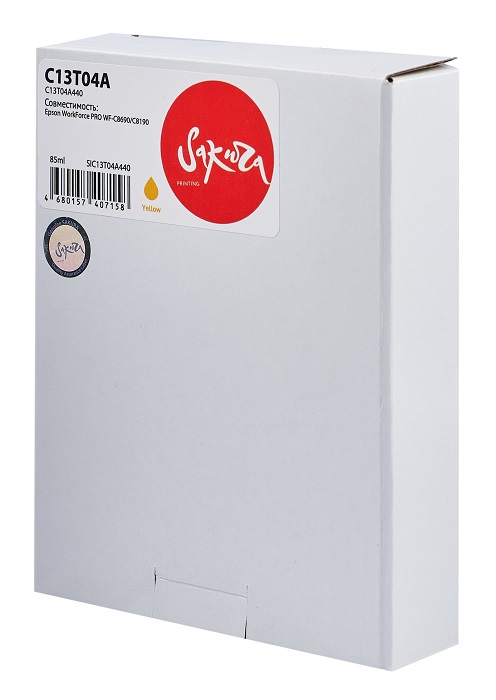 

Картридж струйный Sakura C13T04A440 (C13T04A Y) ля Epson WorkForce PRO WF-C8690/C8190, пигментный тип чернил, желтый, 8000 к., C13T04A440 (C13T04A Y)