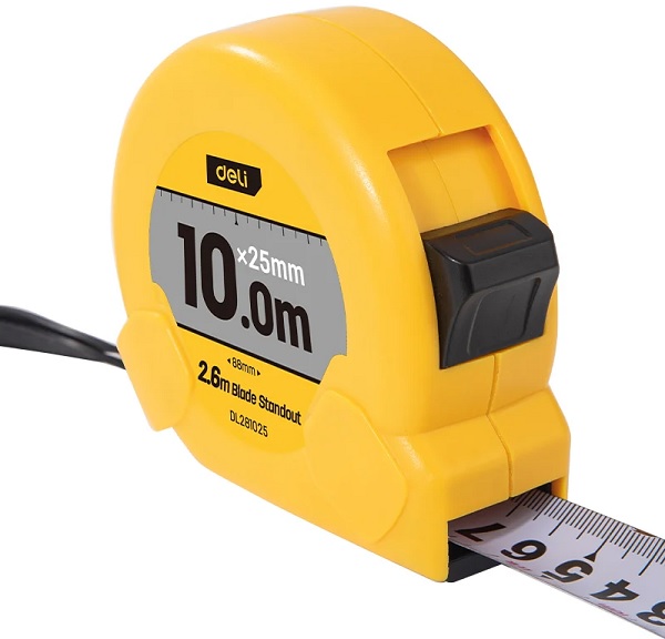

Рулетка Deli DL281025 10м*25мм, метрическая, клипса, ремешок, DL281025